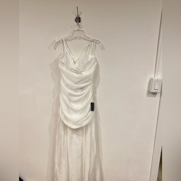 NWT Lulus Dream Elegance White Ruched Rosette Drop Waist Maxi Dress Size Medium - Picture 2 of 6